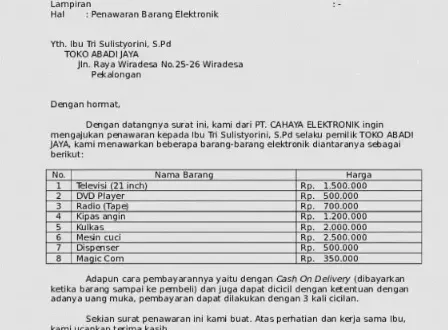 contoh surat penawaran barang 0