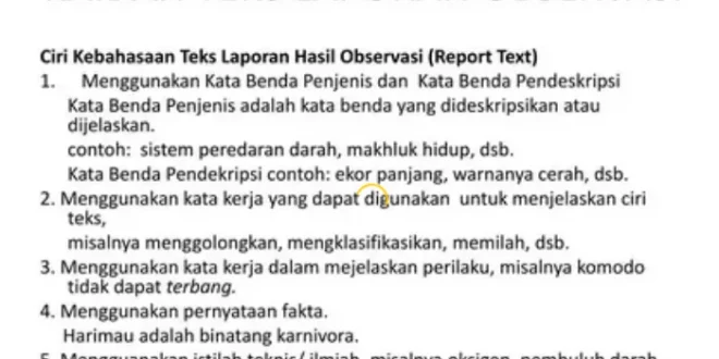 kaidah kebahasaan teks laporan hasil observasi 0