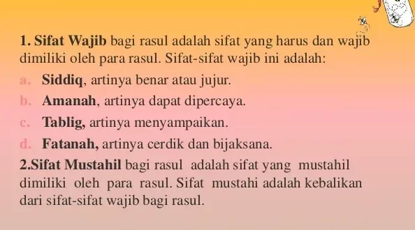 sifat wajib bagi para rasul adalah 0