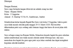 surat izin tidak masuk sekolah karena sakit 0